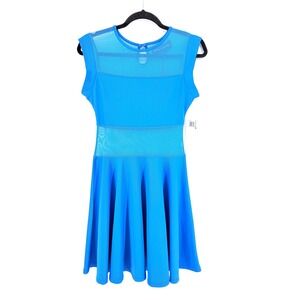 Blue Mesh Panel New Skater Dress Bright Rave Party Club Sleeveless Keyhole Beach